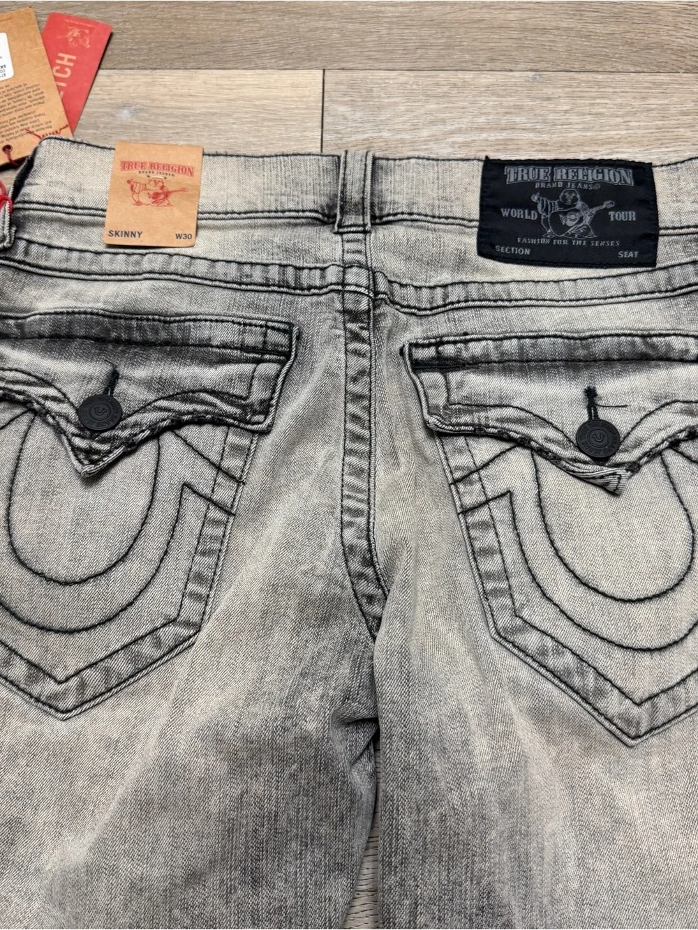 True Religion Mens Jeans Skinny Flap Pathway Gray Black Plaid Size 30 NWT 229$